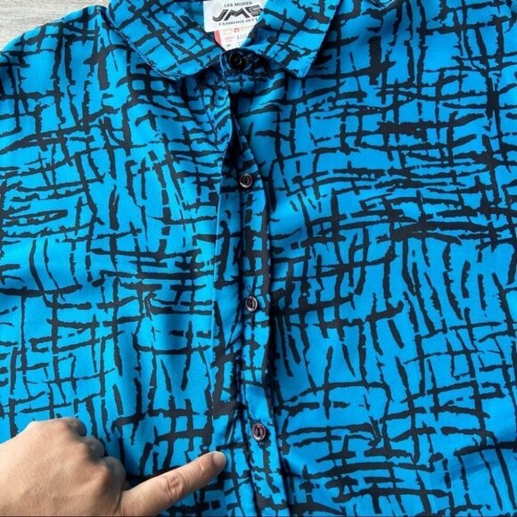 Vintage Les Modes JMS Abstract Check Print Button Down Blouse - Picture 6 of 13